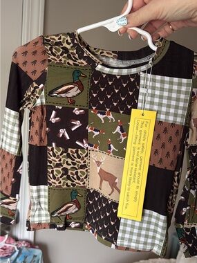 BAMBOO Kids Patchwork Hunters Print Long-Sleeve Top with Pants- Green/Brown